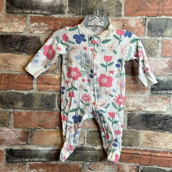 5 for $25🔥3M Baby Girl Carters Floral White Foot Sleeper Bodysuit - Picture 1 of 4